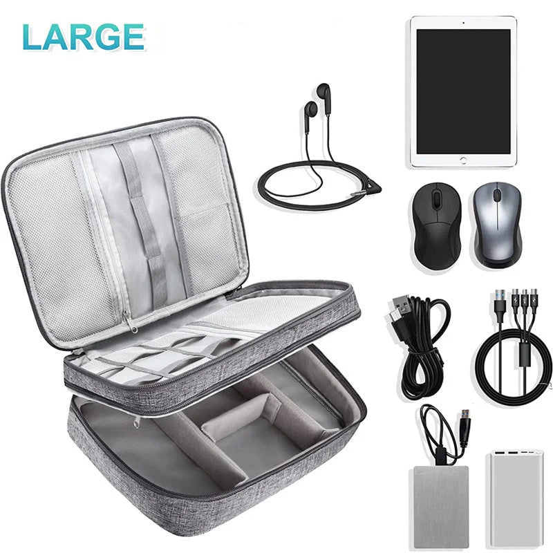 Travel Cable Organizer Double-Layer Waterproof & Padded Dividers