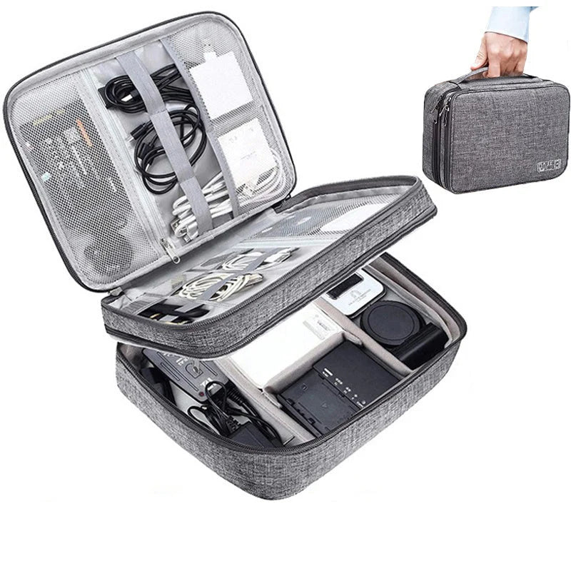 Travel Cable Organizer Double-Layer Waterproof & Padded Dividers