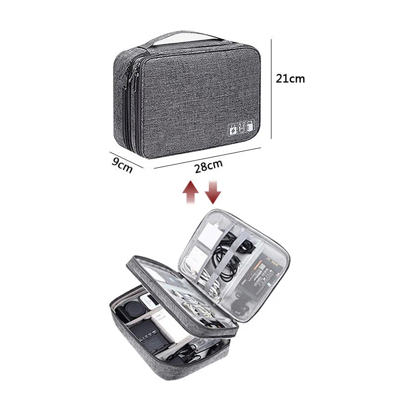 Travel Cable Organizer Double-Layer Waterproof & Padded Dividers