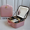 Travel Cosmetic Bag Dimmable LED Mirror USB Rechargeable Organizer