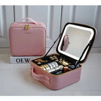 Travel Cosmetic Bag Dimmable LED Mirror USB Rechargeable Organizer