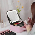 Travel Cosmetic Bag Dimmable LED Mirror USB Rechargeable Organizer