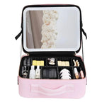 Travel Cosmetic Bag Dimmable LED Mirror USB Rechargeable Organizer
