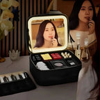 Travel Cosmetic Bag Dimmable LED Mirror USB Rechargeable Organizer