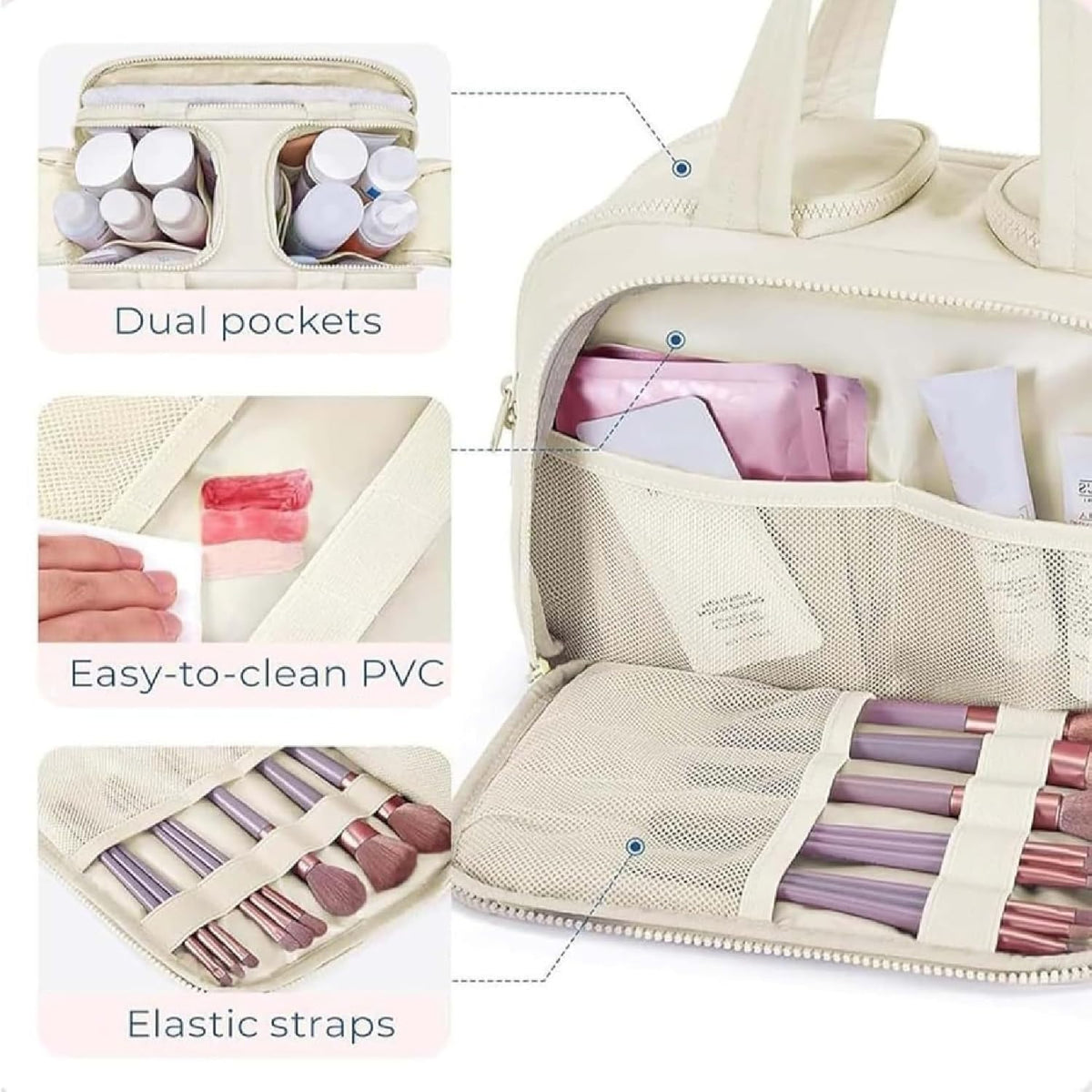 Travel Cosmetic Bag Large Waterproof Pocket 4 Compartments