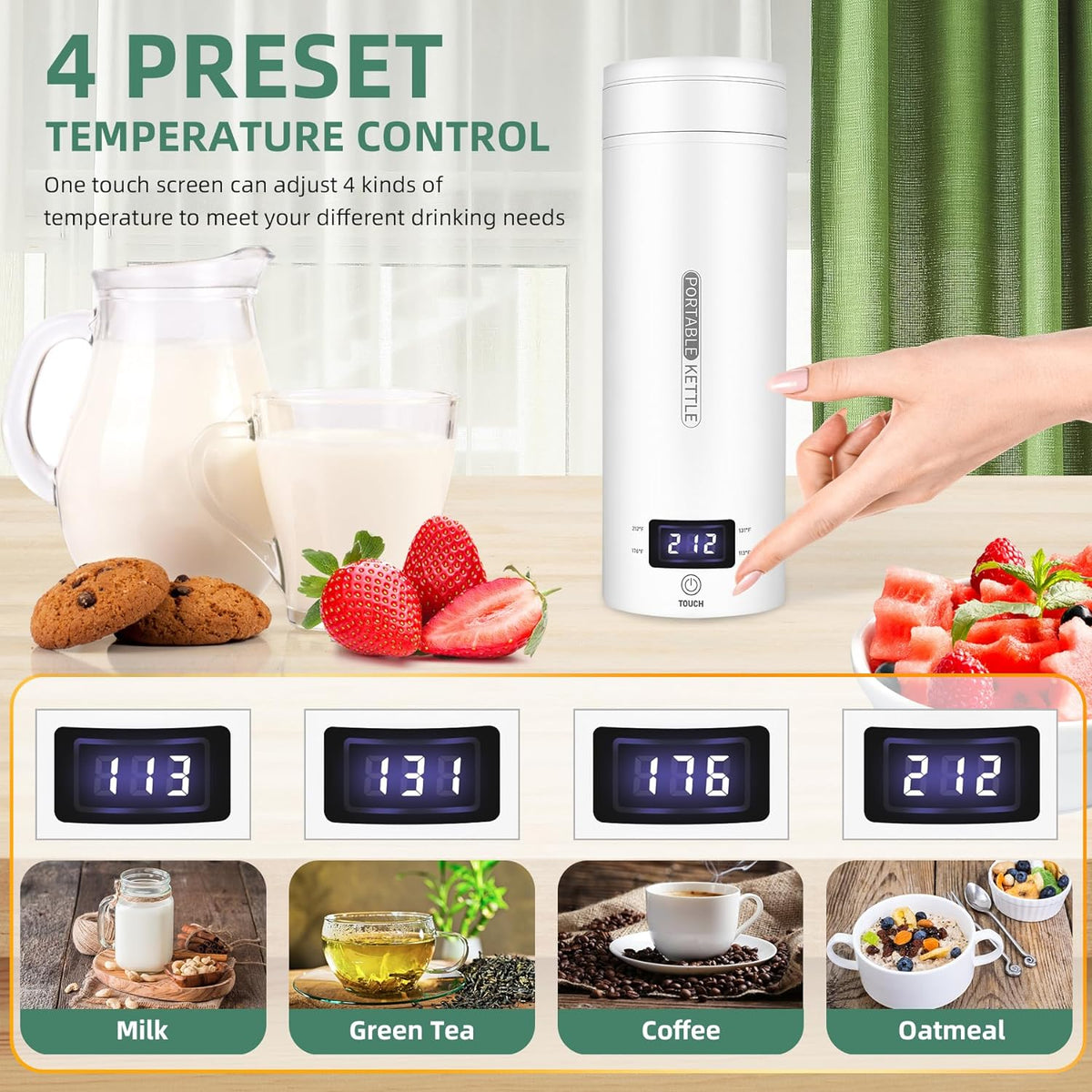 Travel Electric Kettle Smart Temp BPA-Free 304 Stainless