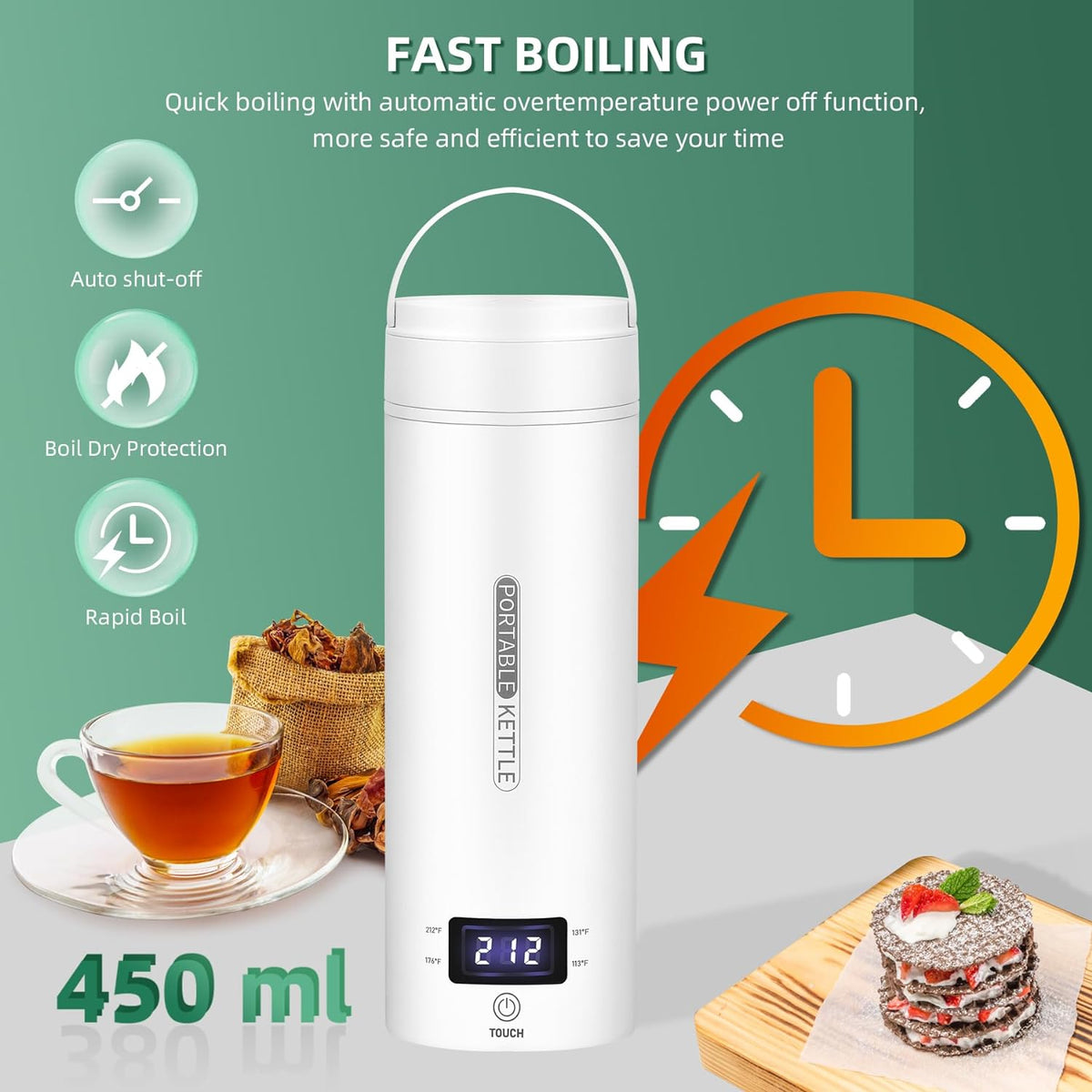 Travel Electric Kettle Smart Temp BPA-Free 304 Stainless