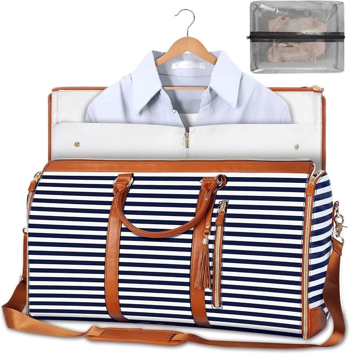 Travel Garment Bag Foldable PU Leather Wrinkle-Free Full-Length Zipper