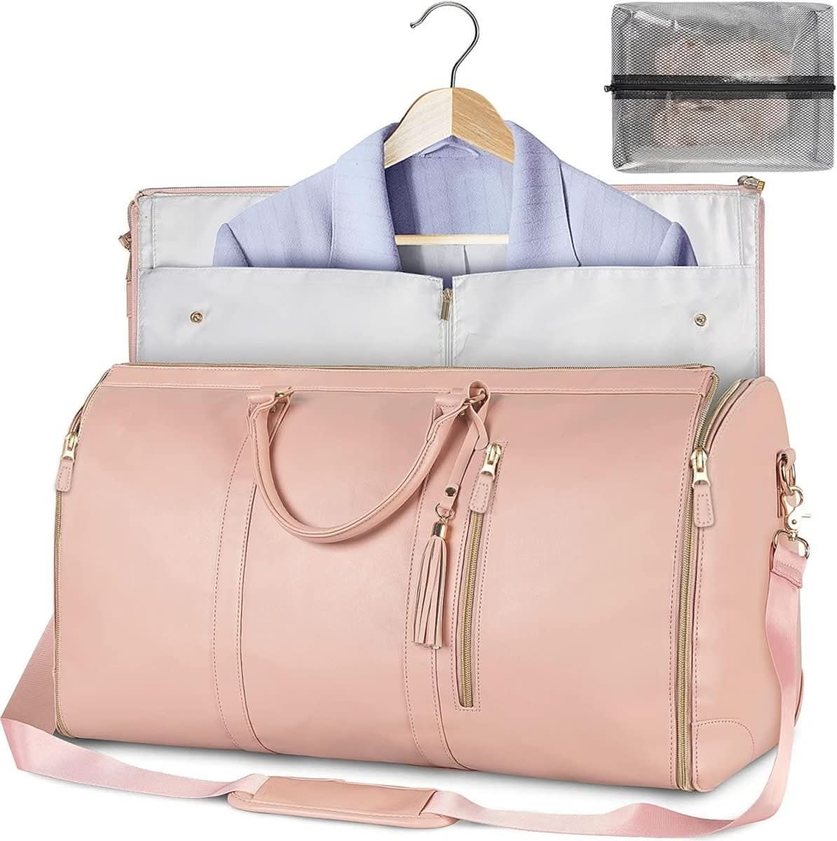 Travel Garment Bag Foldable PU Leather Wrinkle-Free Full-Length Zipper