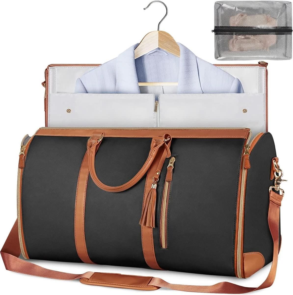 Travel Garment Bag Foldable PU Leather Wrinkle-Free Full-Length Zipper