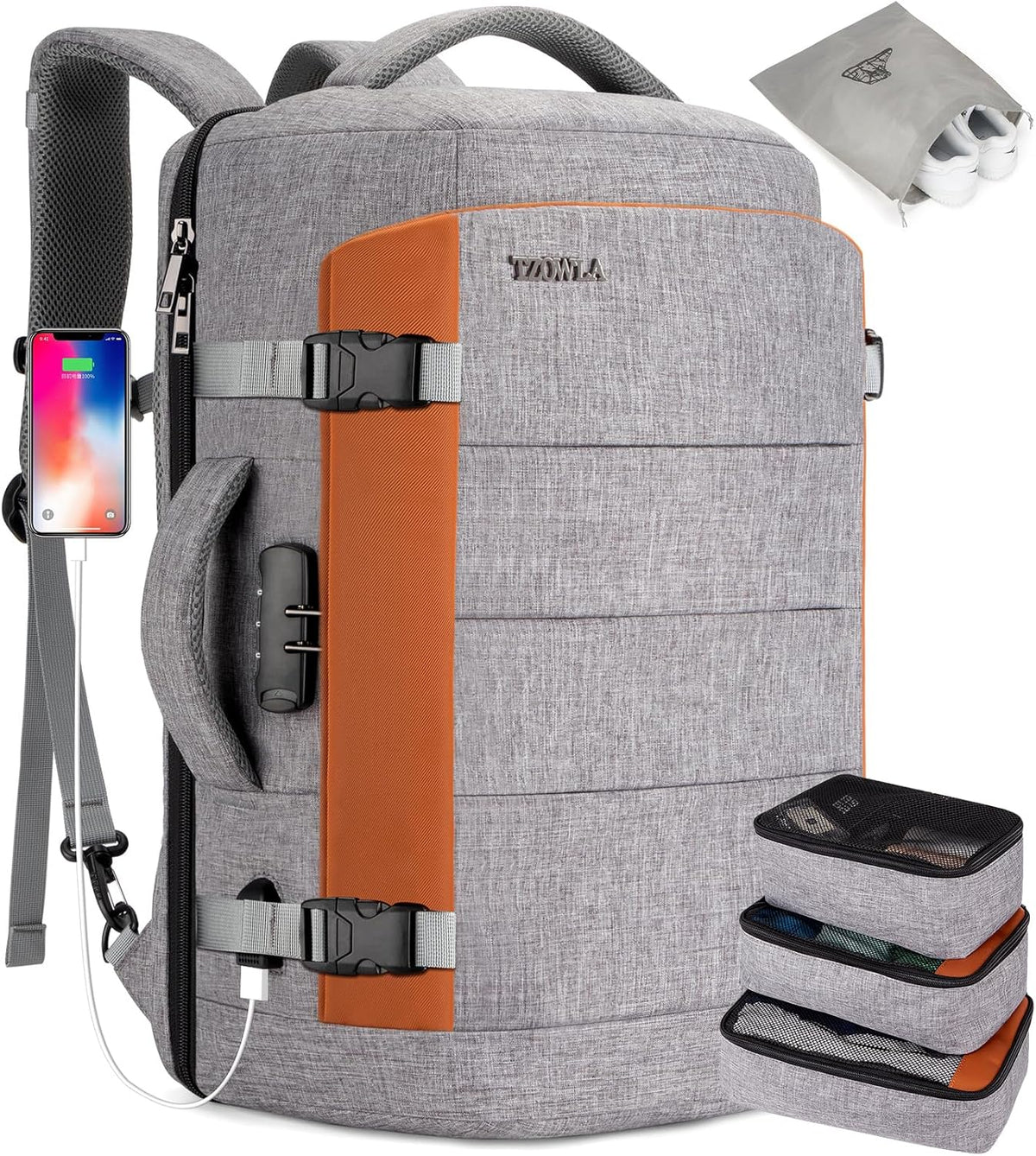 Travel Laptop Backpack 40L Water-Resistant TSA-Friendly Anti-Theft Lock