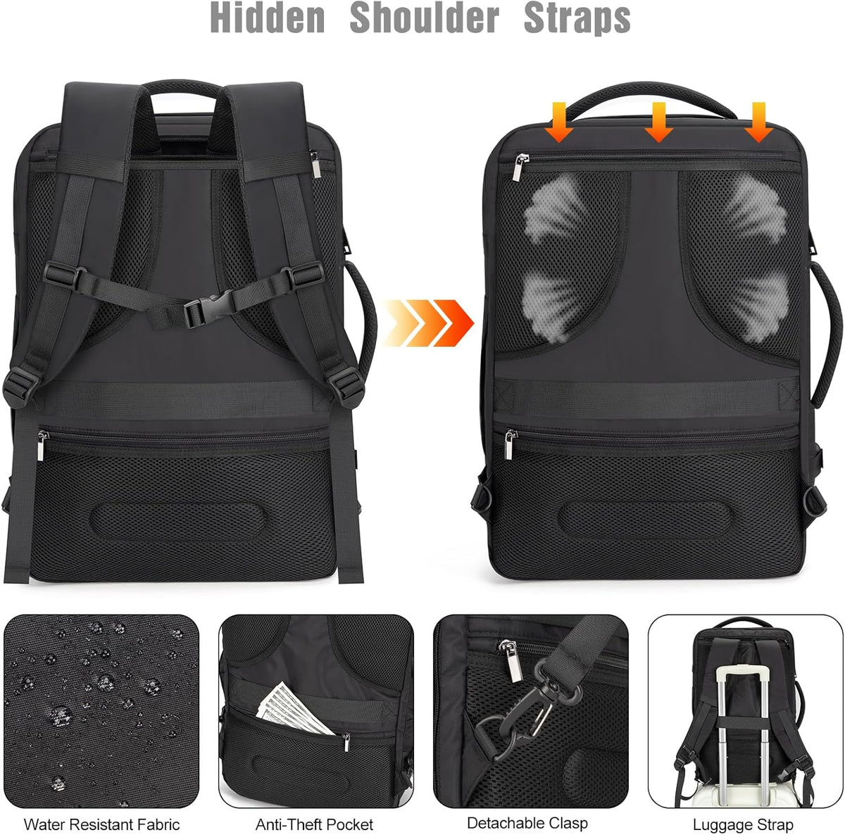 Travel Laptop Backpack 40L Water-Resistant TSA-Friendly Anti-Theft Lock