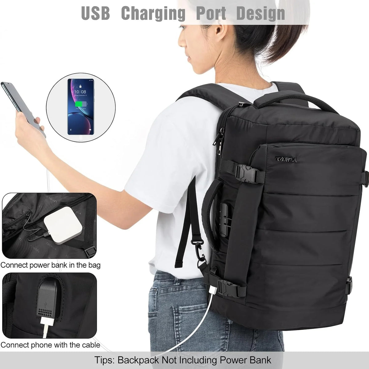 Travel Laptop Backpack 40L Water-Resistant TSA-Friendly Anti-Theft Lock