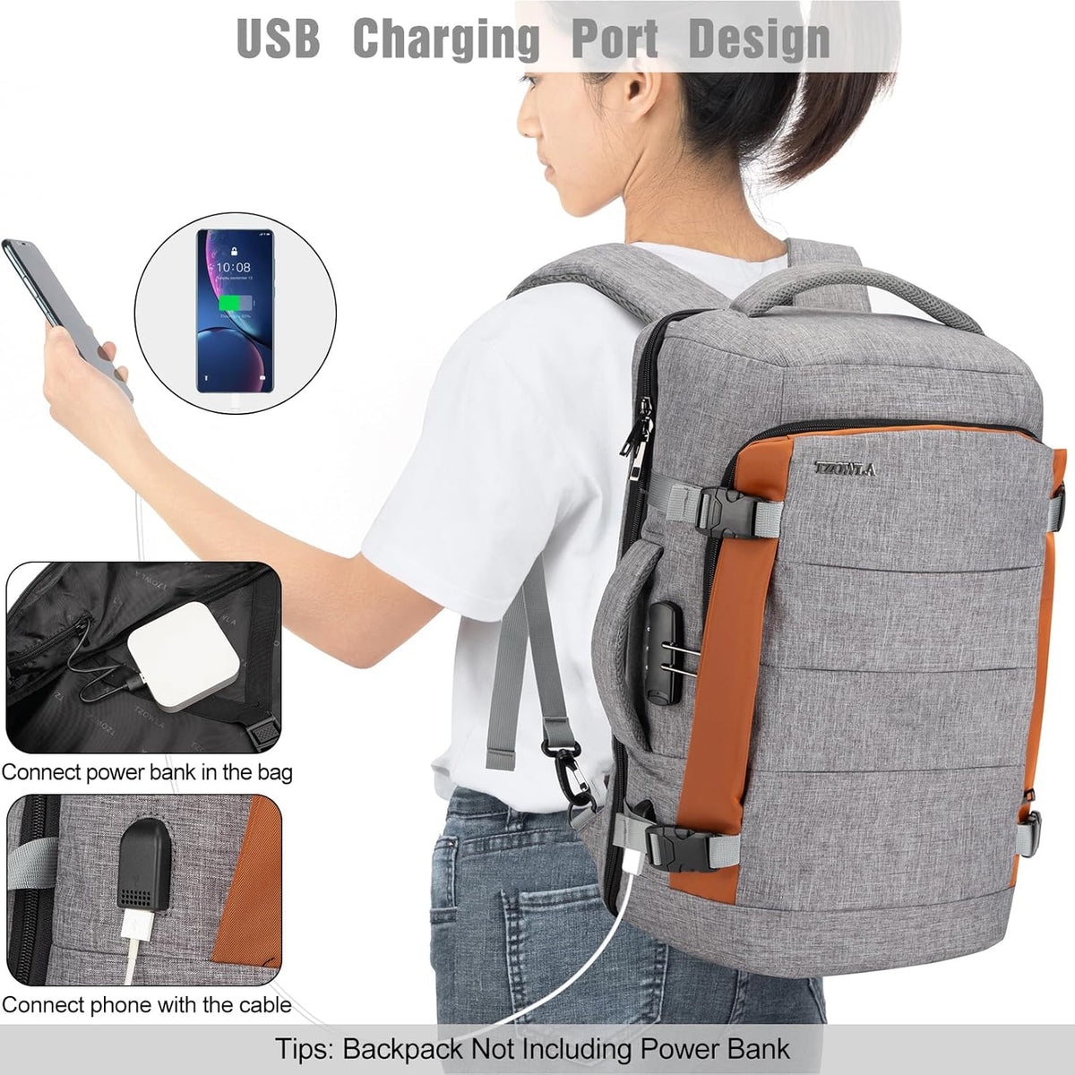 Travel Laptop Backpack 40L Water-Resistant TSA-Friendly Anti-Theft Lock