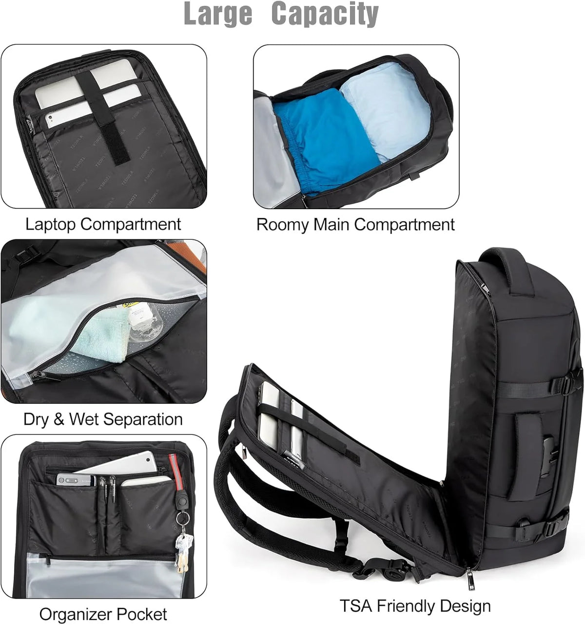Travel Laptop Backpack 40L Water-Resistant TSA-Friendly Anti-Theft Lock
