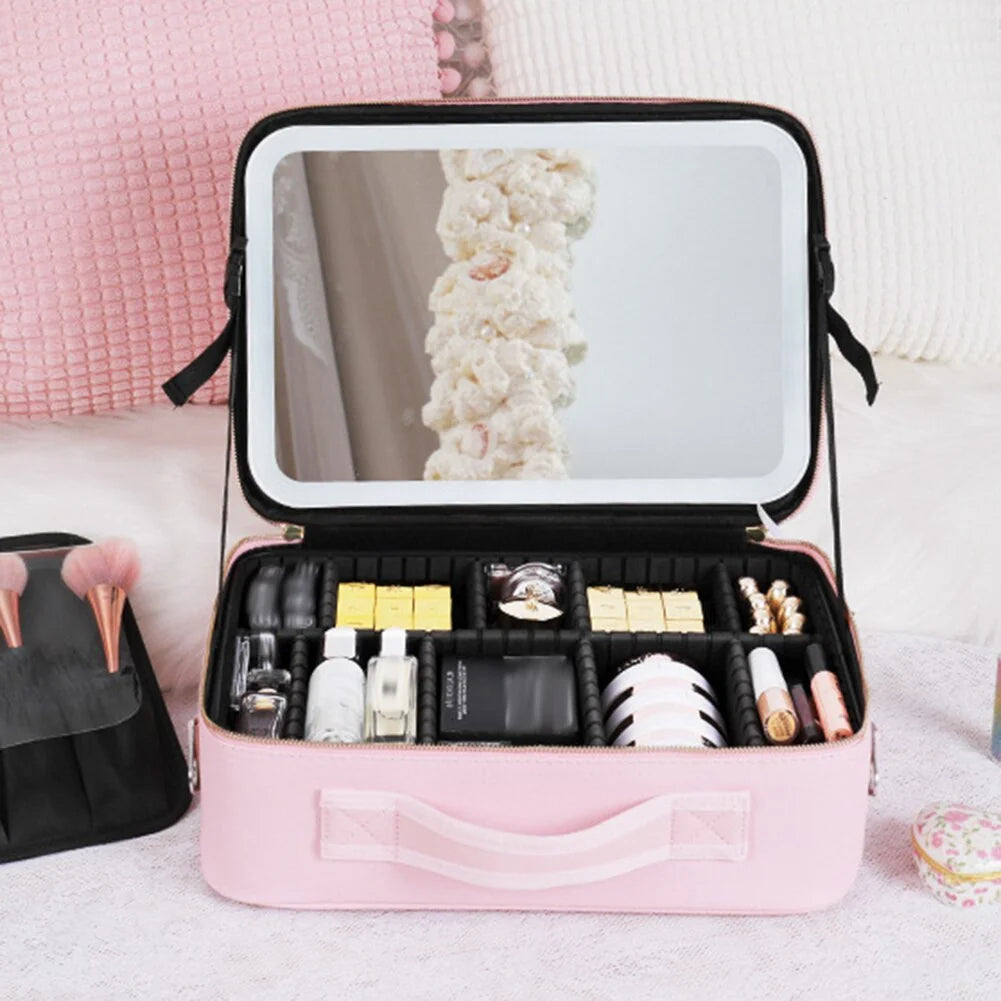 Travel Makeup Case LED Mirror Adjustable Lighting