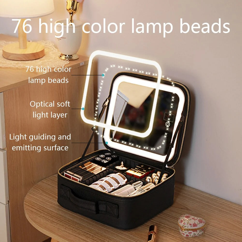 Travel Makeup Case LED Mirror Adjustable Lighting