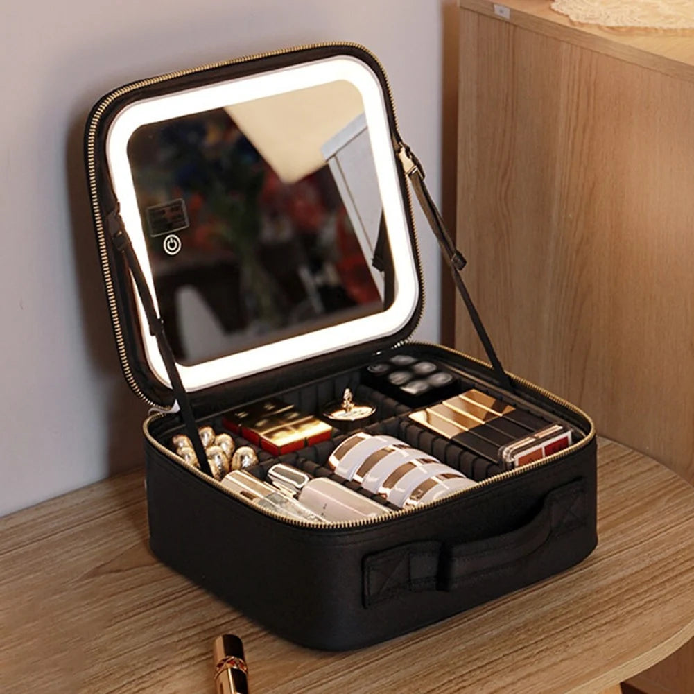 Travel Makeup Case LED Mirror Adjustable Lighting