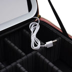 Travel Makeup Case LED Mirror Multiple Compartments Vegan Leather