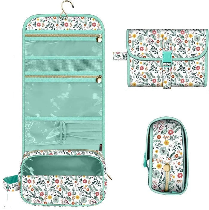 Travel Makeup Pouch Hanging Metal Hook & Clear Window
