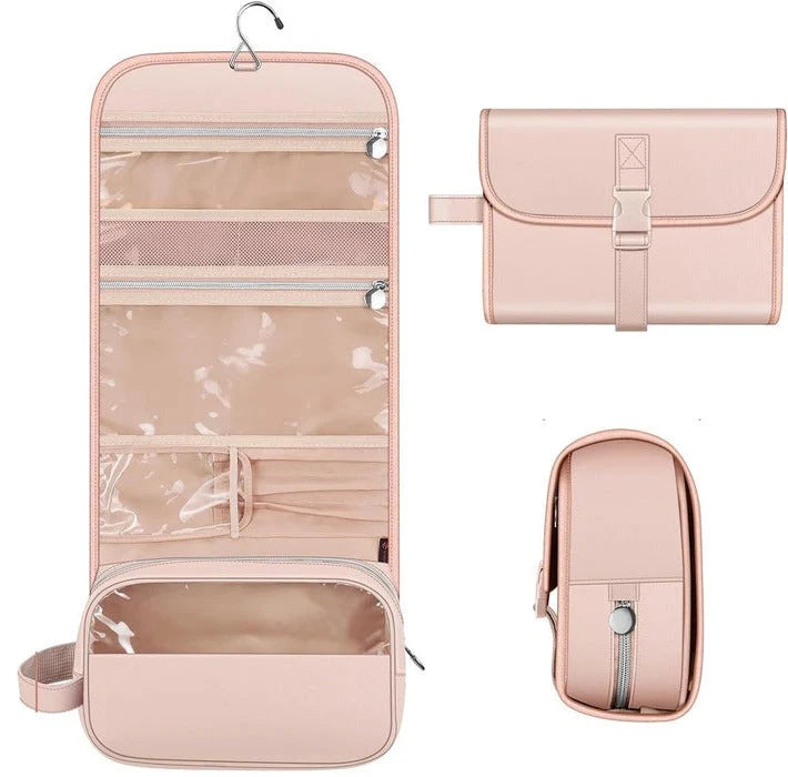 Travel Makeup Pouch Hanging Metal Hook & Clear Window