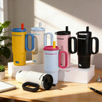 Travel Mug Double-Wall BPA-Free Integrated Straw & Handle