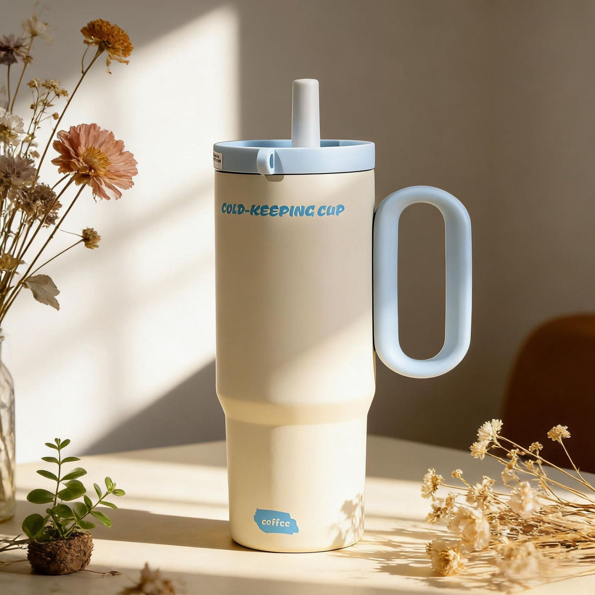 Travel Mug Double-Wall BPA-Free Integrated Straw & Handle