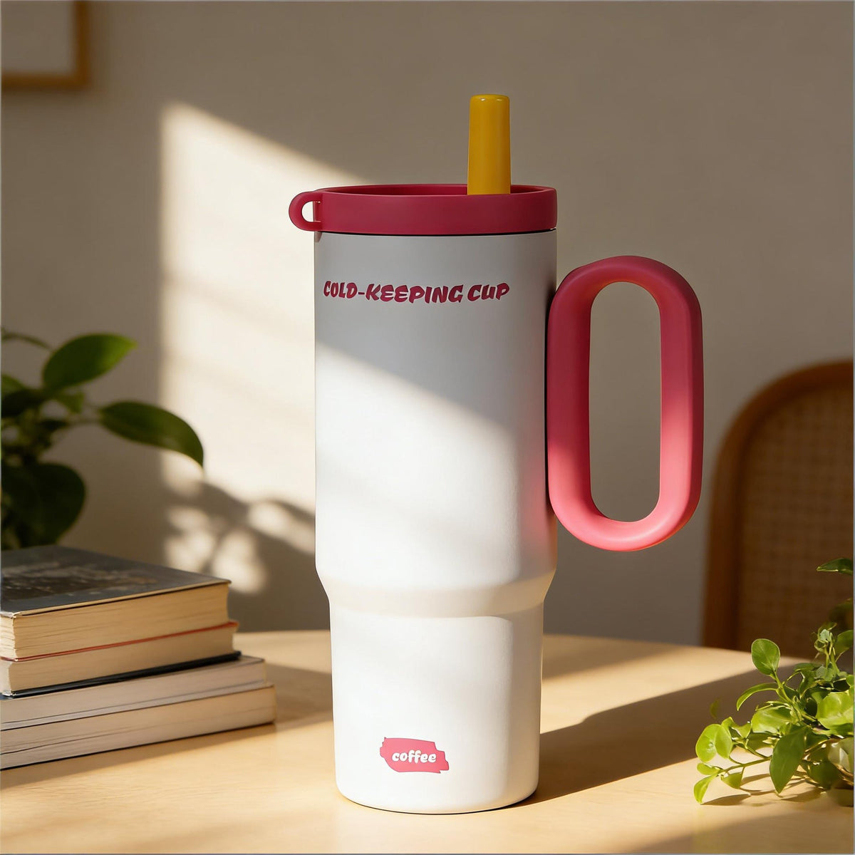 Travel Mug Double-Wall BPA-Free Integrated Straw & Handle