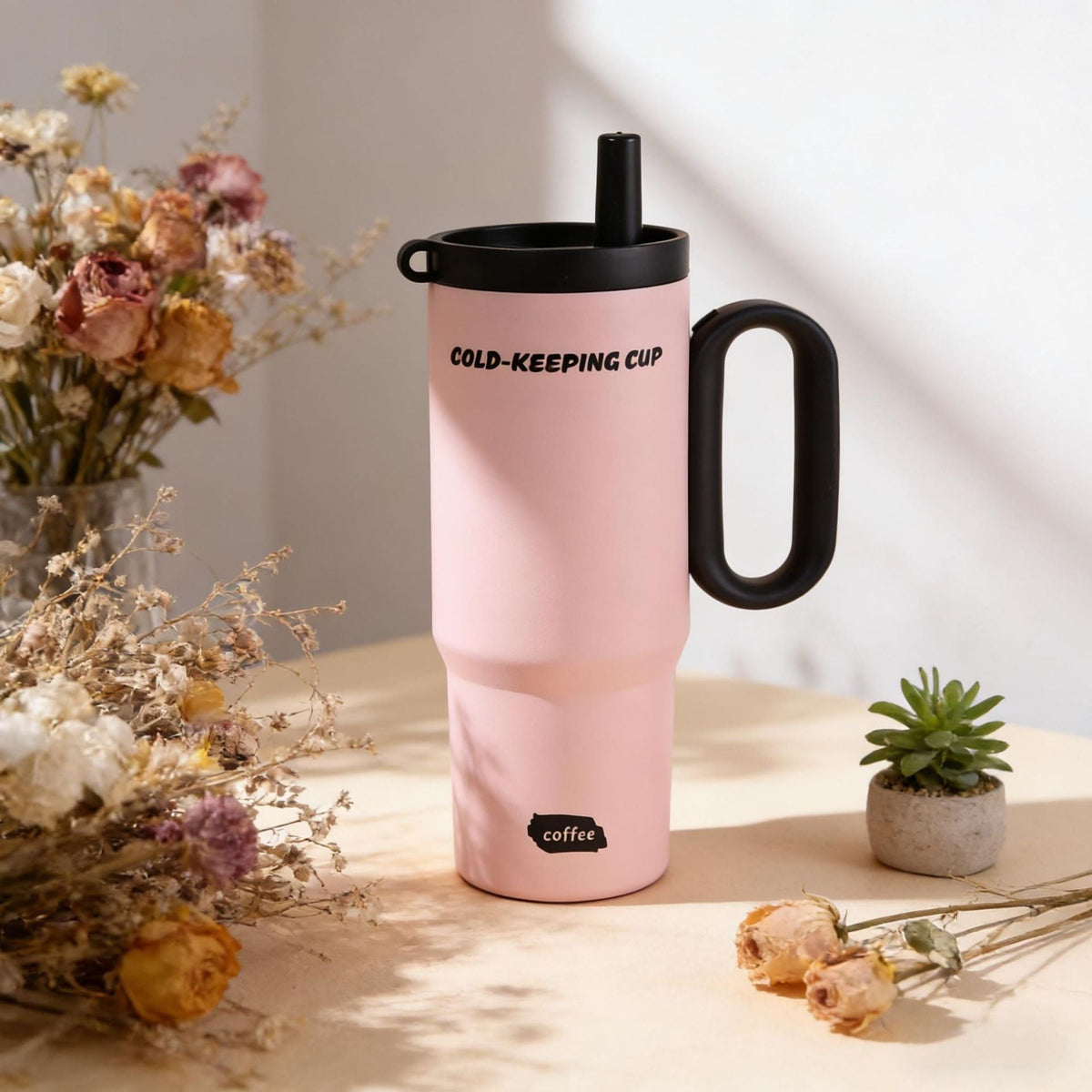 Travel Mug Double-Wall BPA-Free Integrated Straw & Handle