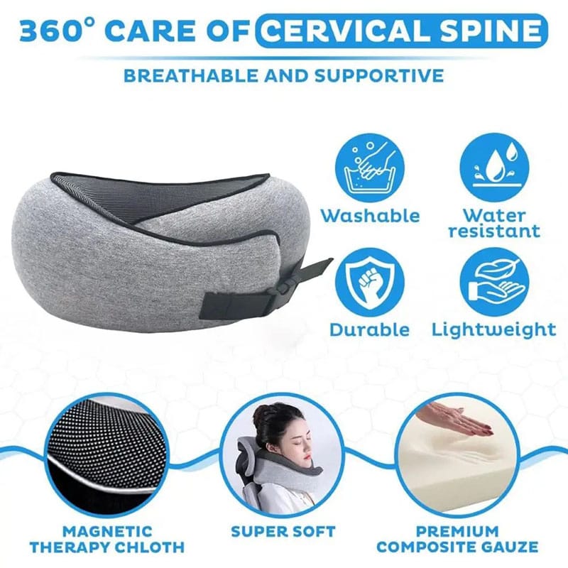 Travel Neck Pillow 360° Memory Foam Washable Cover