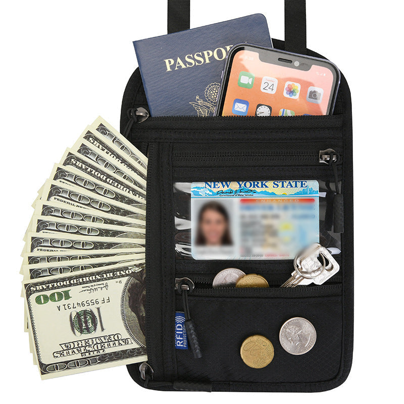 Travel Neck Pouch RFID-Blocking & Water-Resistant Nylon