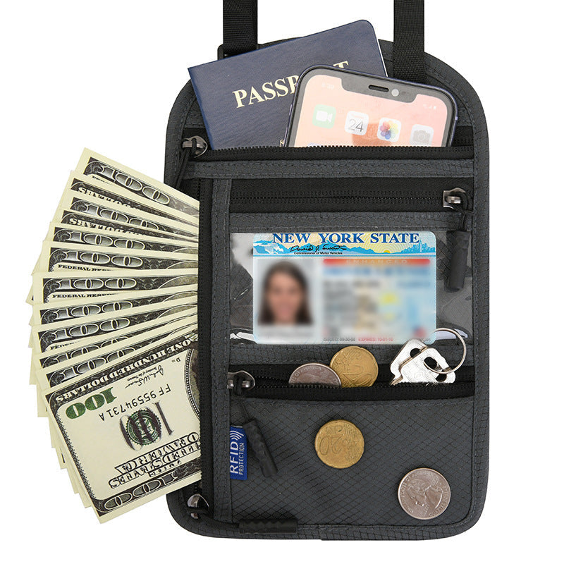 Travel Neck Pouch RFID-Blocking & Water-Resistant Nylon
