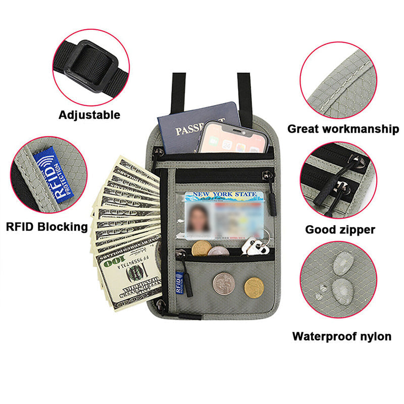 Travel Neck Pouch RFID-Blocking & Water-Resistant Nylon