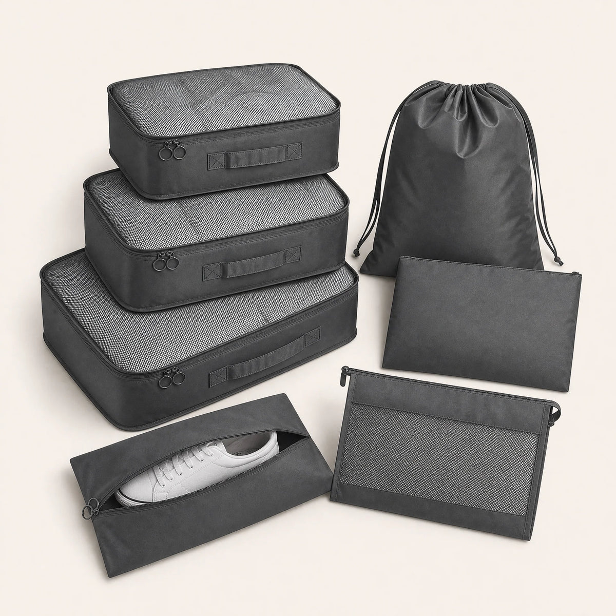 Travel Packing Cubes 7-Piece Mesh Windows & Compression