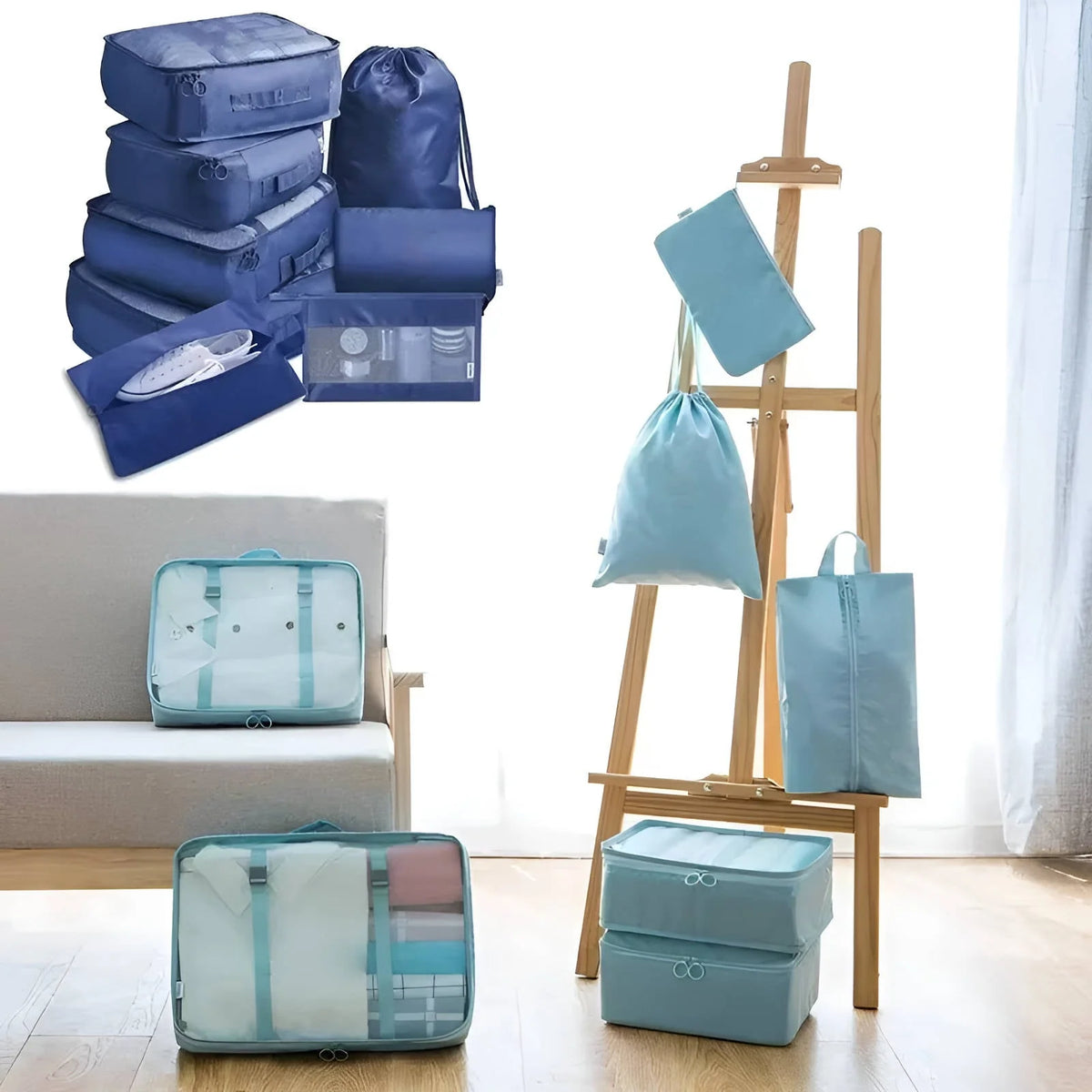 Travel Packing Cubes 7-Piece Mesh Windows & Compression