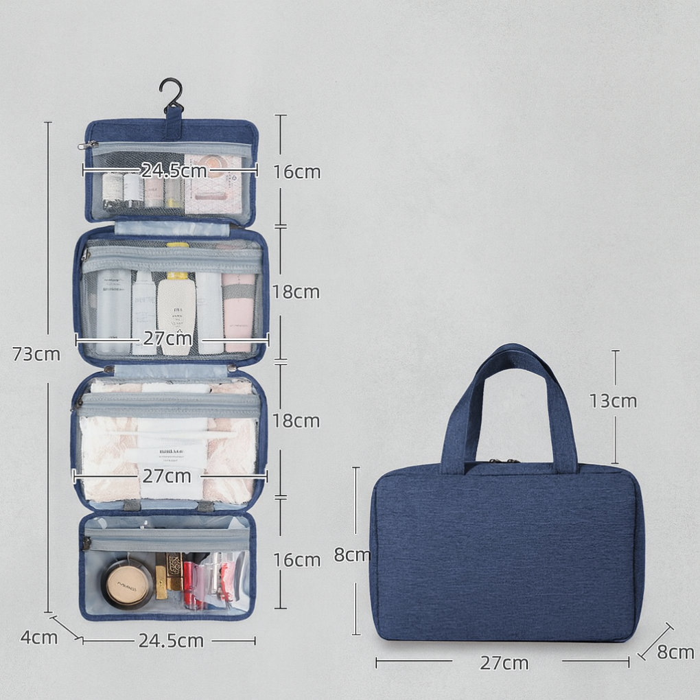 Travel Toiletries Organizer Multi-Compartment Waterproof With Hanging Hook