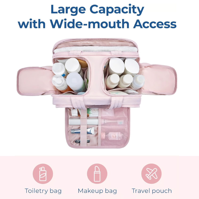 Travel Toiletry Bag Full-Open Design & Waterproof Lining