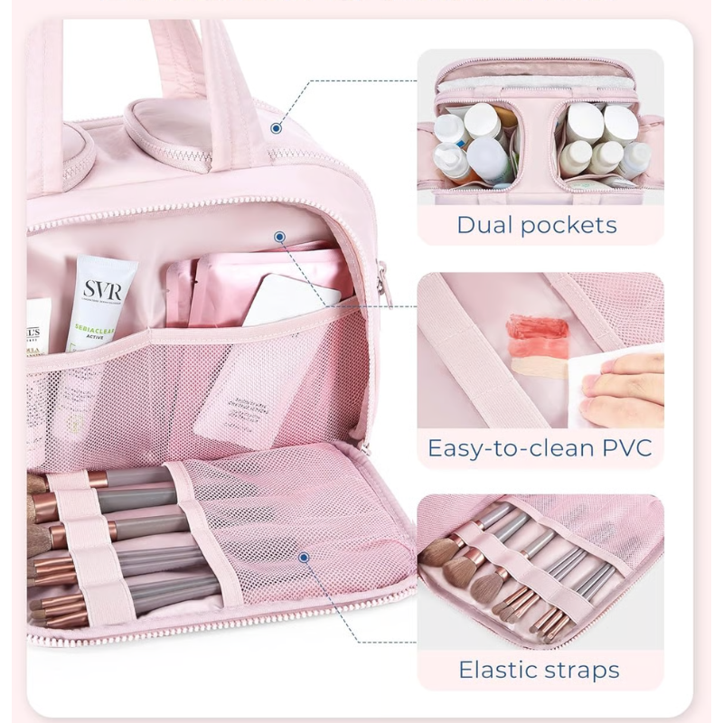 Travel Toiletry Bag Full-Open Design & Waterproof Lining