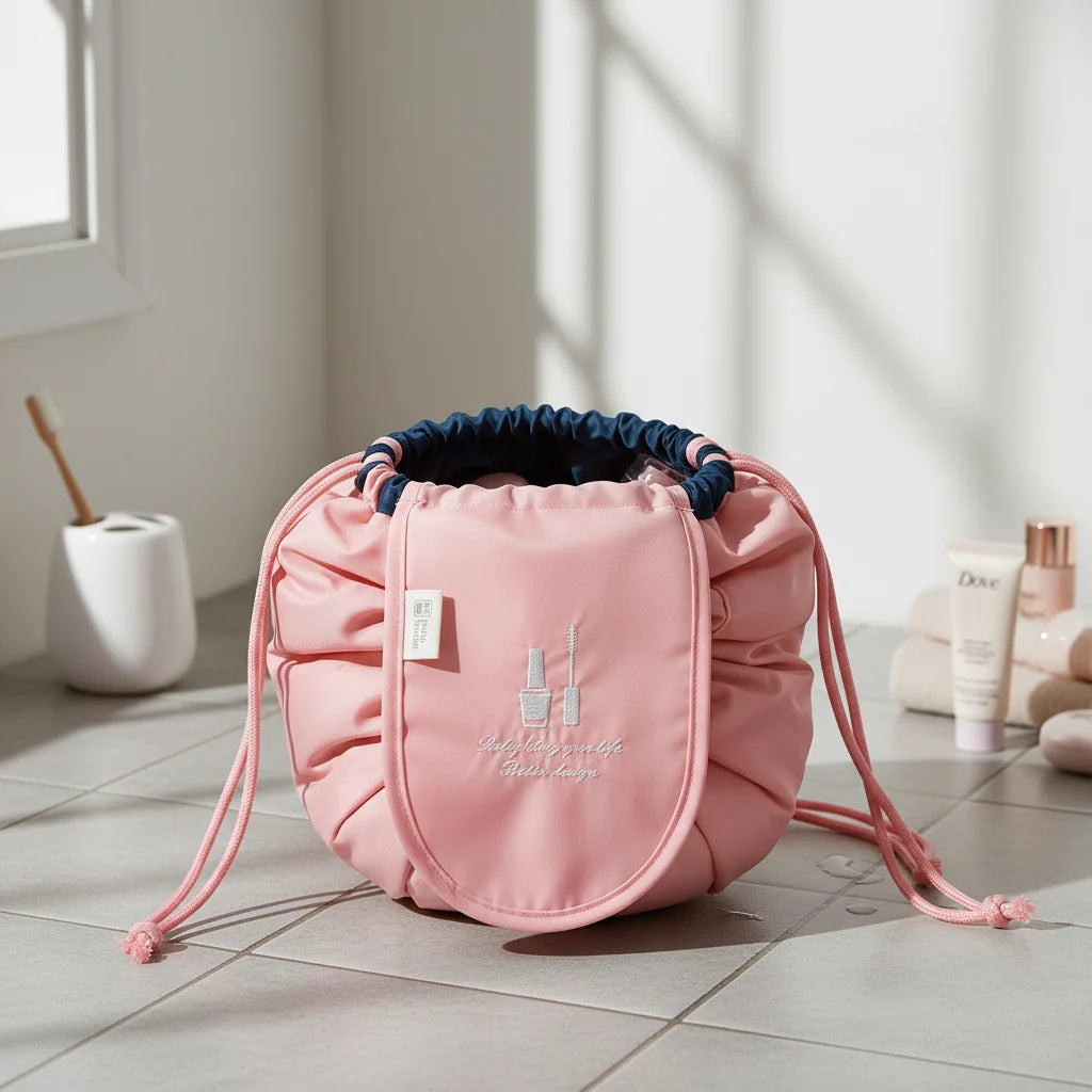 Travel Toiletry Bag Waterproof & Large Capacity Drawstring Closure