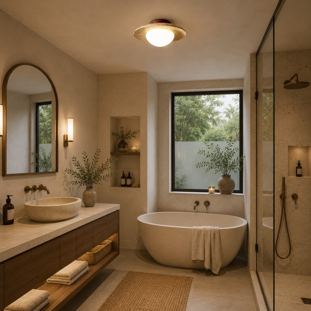 Travertine Marble LED Flush Mount Ceiling Light