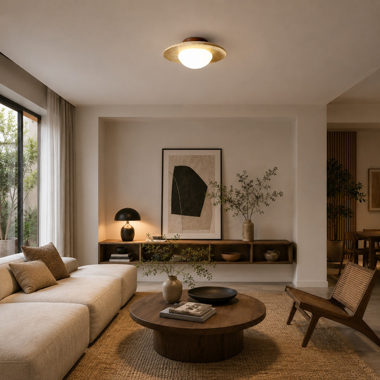 Travertine Marble LED Flush Mount Ceiling Light