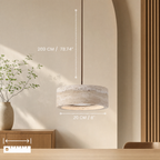 Travertine Stone & Wood Dimmable LED Pendant Light (Height-Adjustable)