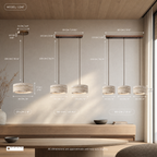 Travertine Stone & Wood Dimmable LED Pendant Light (Height-Adjustable)