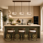Travertine Stone & Wood Dimmable LED Pendant Light (Height-Adjustable)