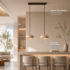 Travertine Stone & Wood Dimmable LED Pendant Light (Height-Adjustable)
