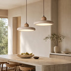 Travertine Stone & Wood LED Pendant Light