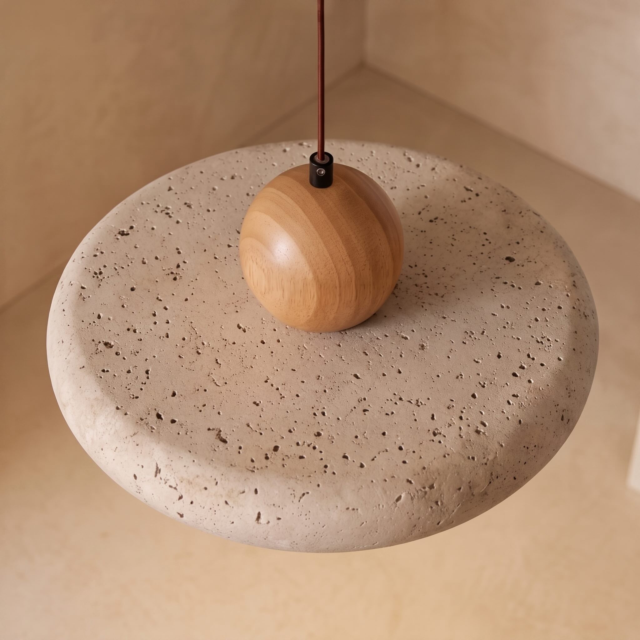 Travertine Stone & Wood LED Pendant Light