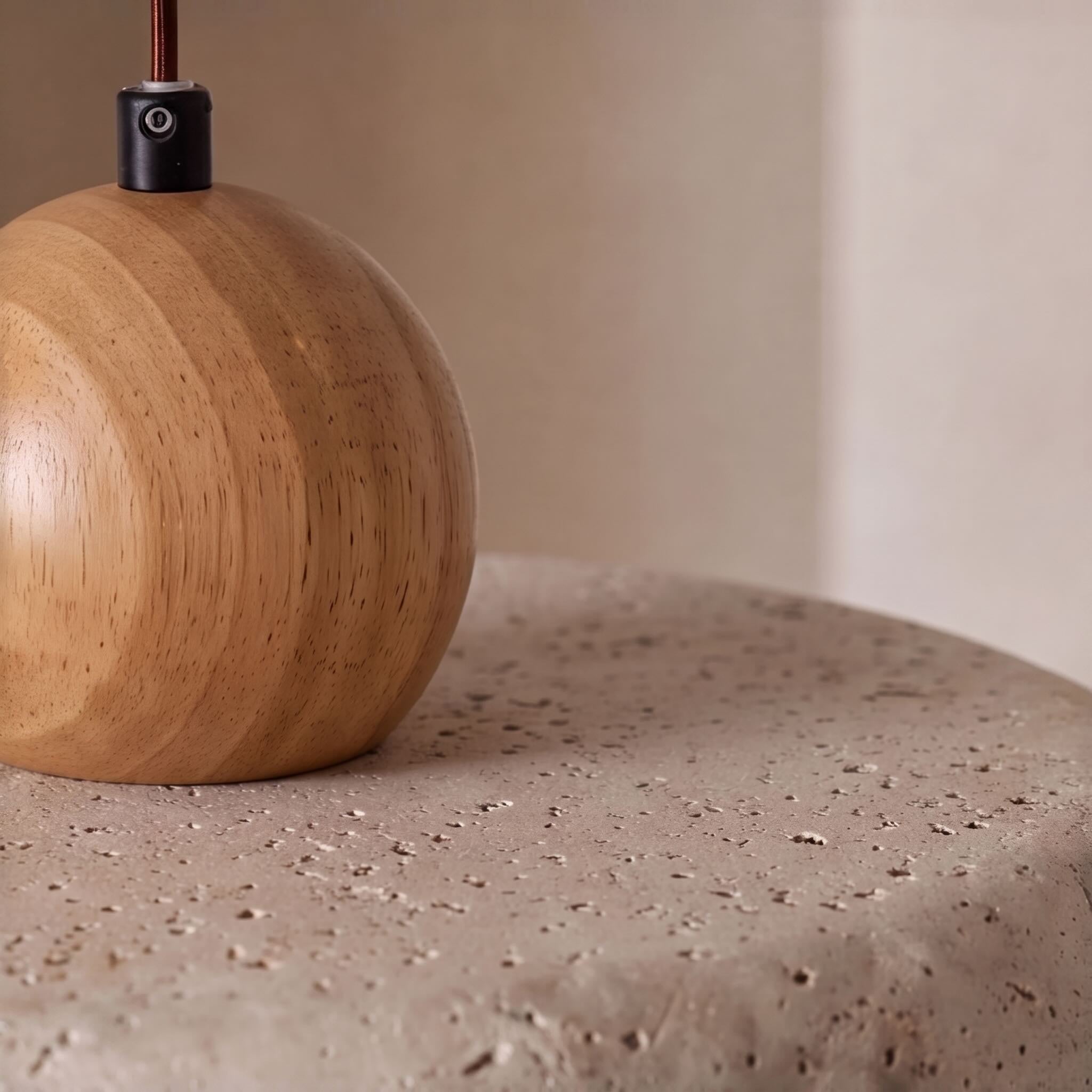 Travertine Stone & Wood LED Pendant Light