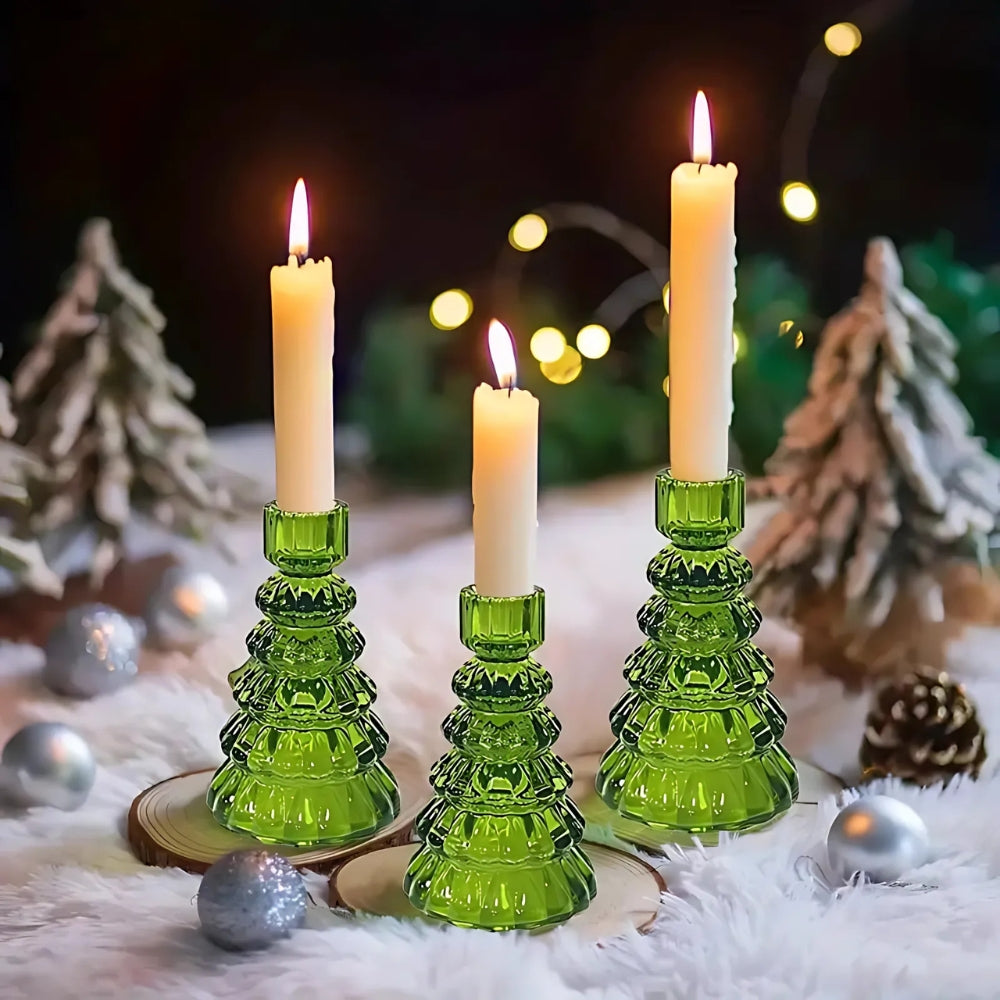 Tree-Shaped Glass Votive Holders (Set of 3)
