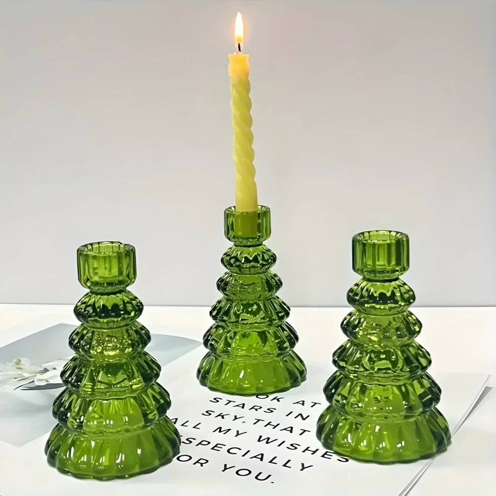 Tree-Shaped Glass Votive Holders (Set of 3)
